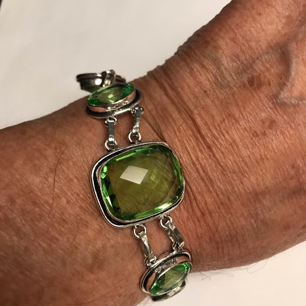 Peridot Stamped 925 Sterling Silver Bracelet